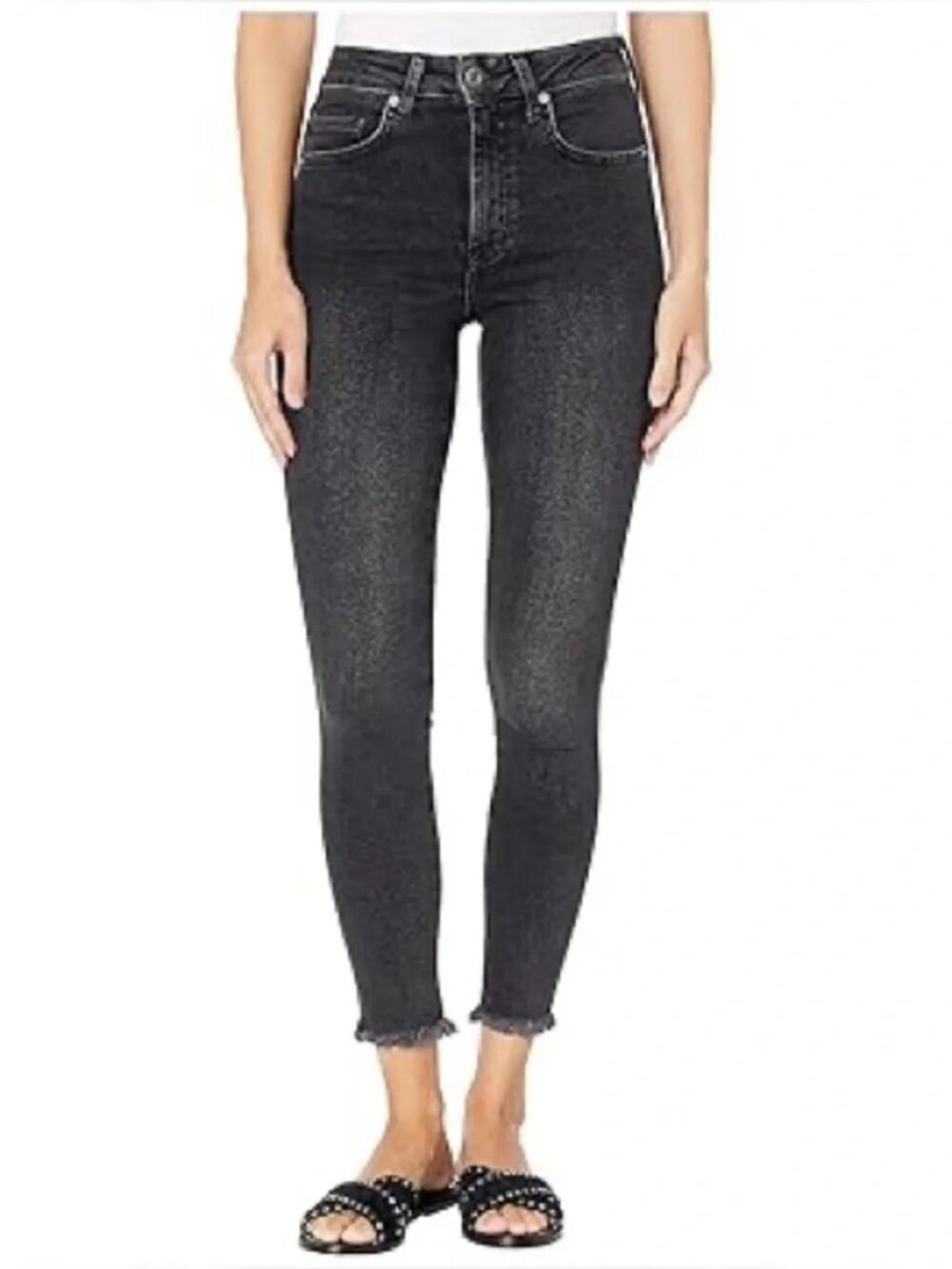 We The Free High Rise Raw Hem Skinny Jeans in Black, size 28
